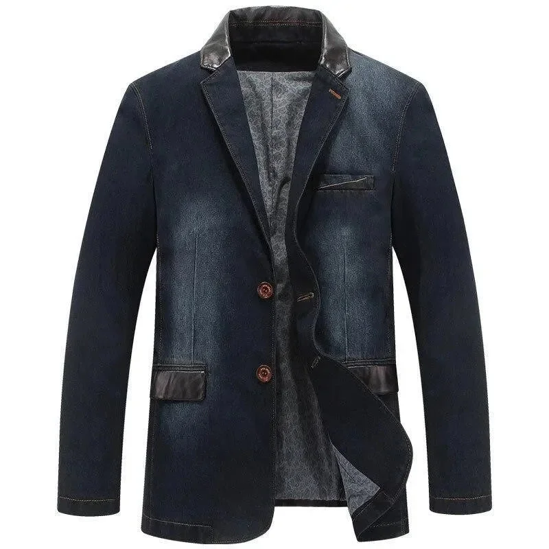 Minimal Classic Men Blazer - Streetstyle Denim Blazer