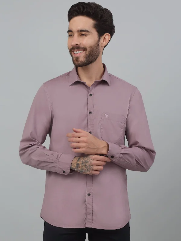 Elegant Outline Men's Purple Casual Plain Stretch Full Sleeve Shirt