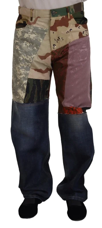 Exquisite Details Dolce & Gabbana Patchwork blue Rich Silk Blend Men's Jeans