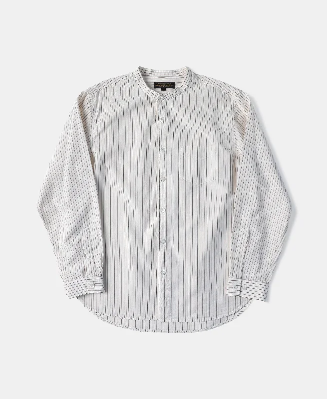 Luxury Temperament Two-Tone Fine Stripe Band Collar Shirt